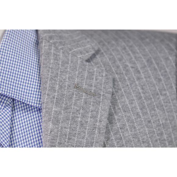 Paul Taylor Gray Pinstripe Jersey Knit Cotton Patch Pocket Blazer Jacket 36R - Picture 5 of 10